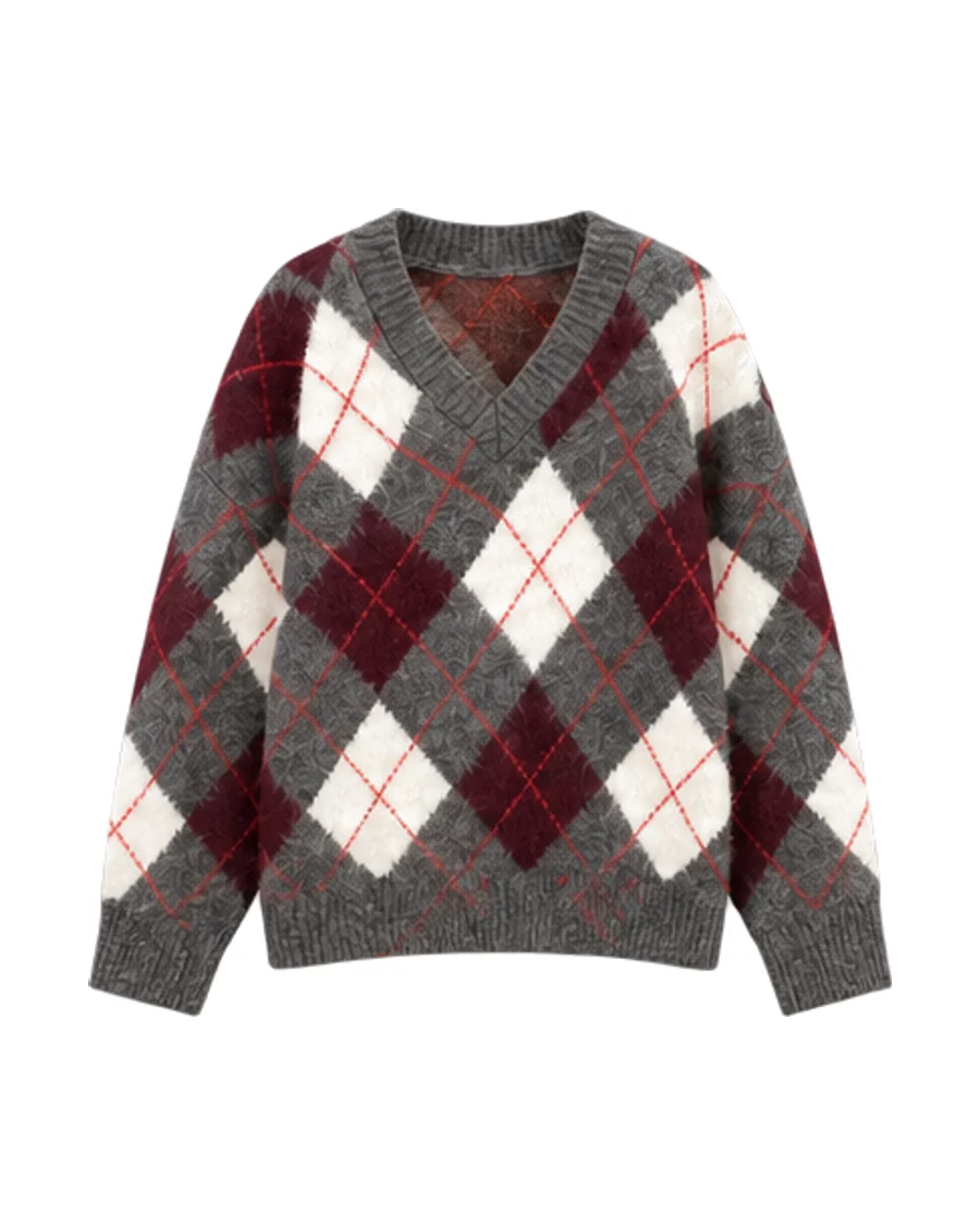 COS Argyle Wool-Alpaca V-Neck Sweater