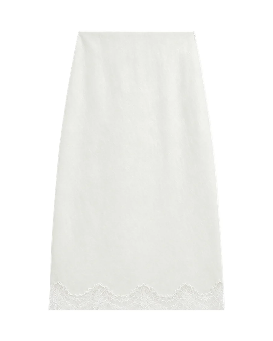 Massimo Dutti Flowing Midi Skirt with Lace Detail